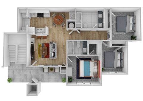 a bedroom floor plan with a bathroom and a living room